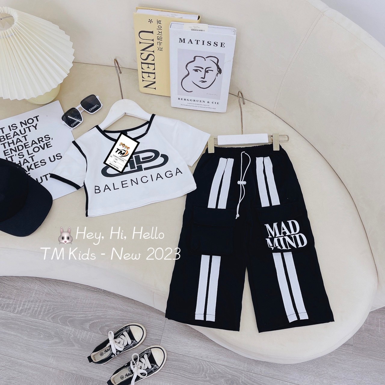 Bg406- sét 3 chi tiết crop bb quần kaki xuông bé gái