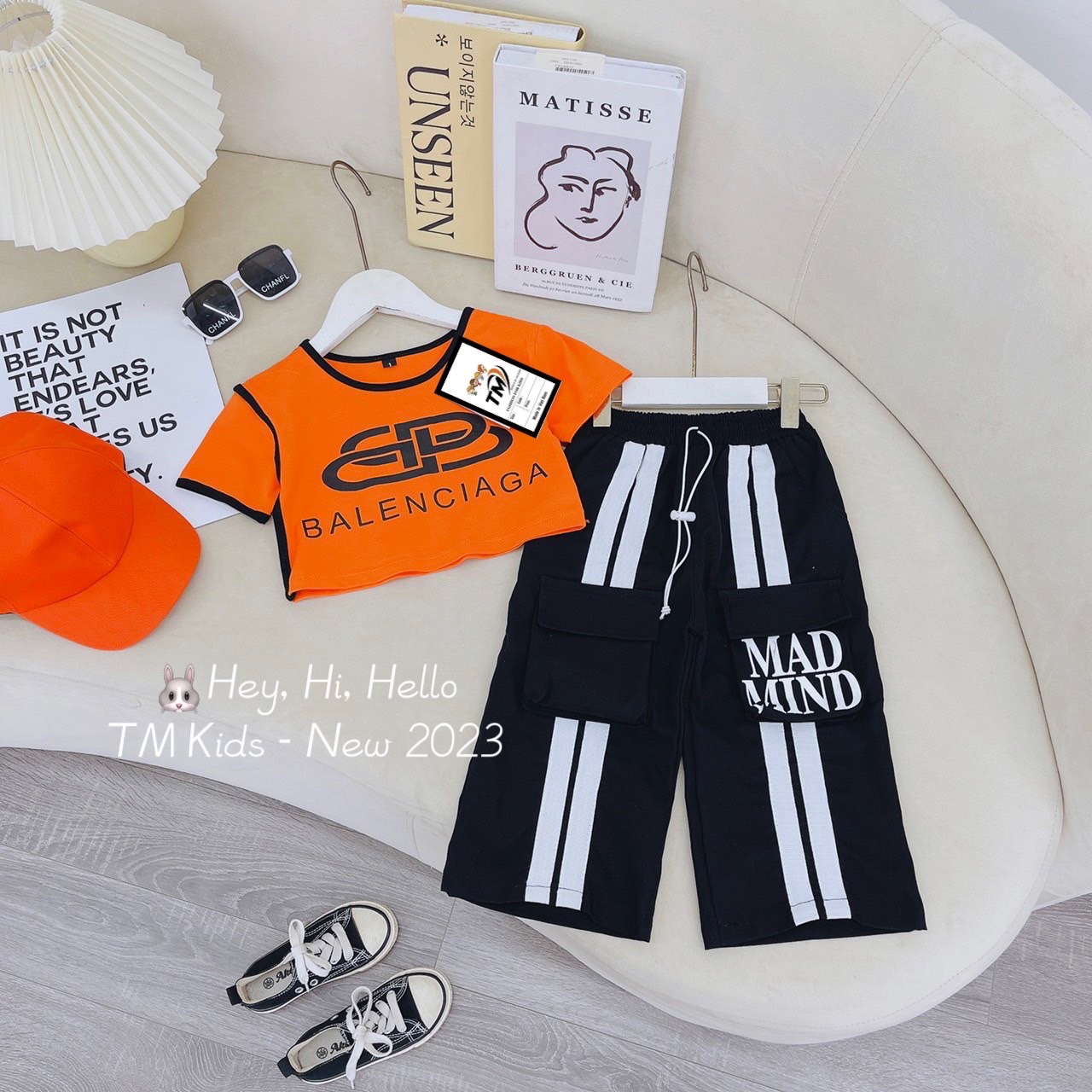 Bg406- sét 3 chi tiết crop bb quần kaki xuông bé gái