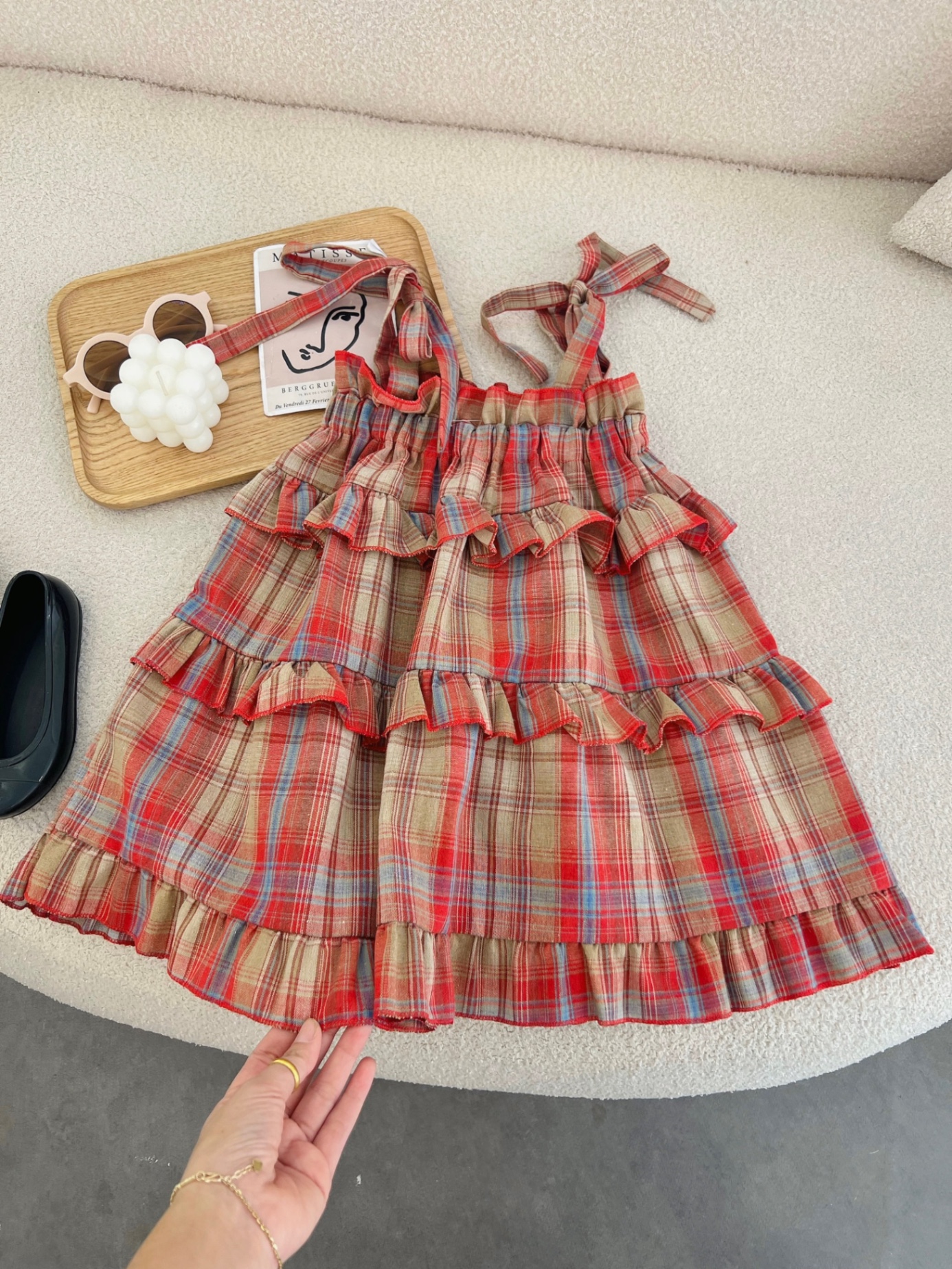 Bg412- váy buộc dây vai caro đỏ cho bé