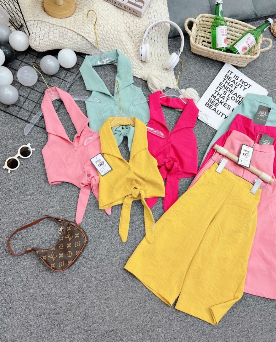 Bg413- bộ đũi thiết kế hở lưng quần xuông bé gái