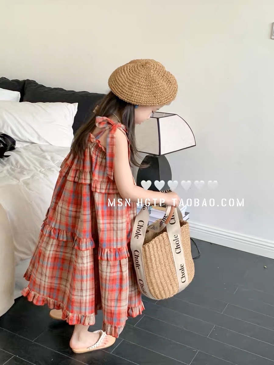 Bg412- váy buộc dây vai caro đỏ cho bé