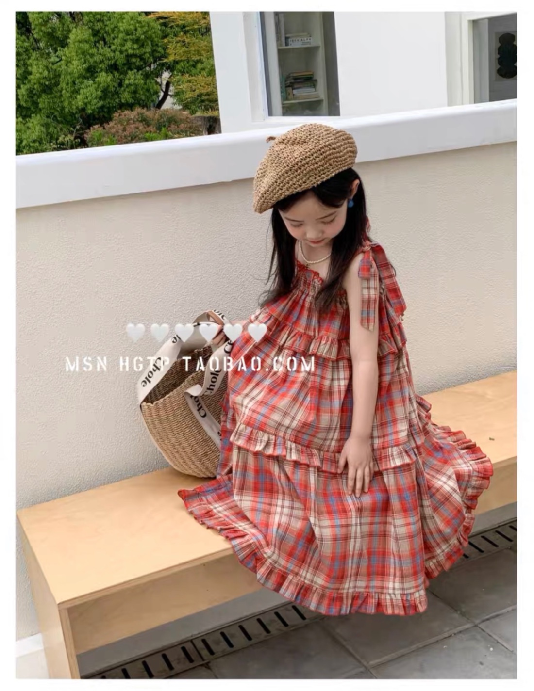 Bg412- váy buộc dây vai caro đỏ cho bé