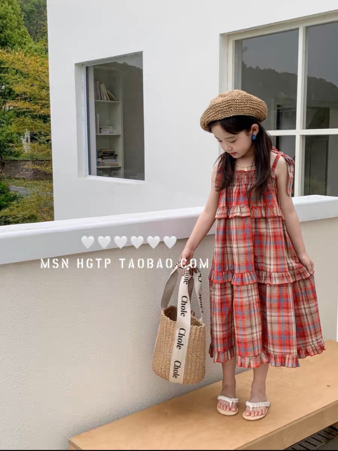 Bg412- váy buộc dây vai caro đỏ cho bé