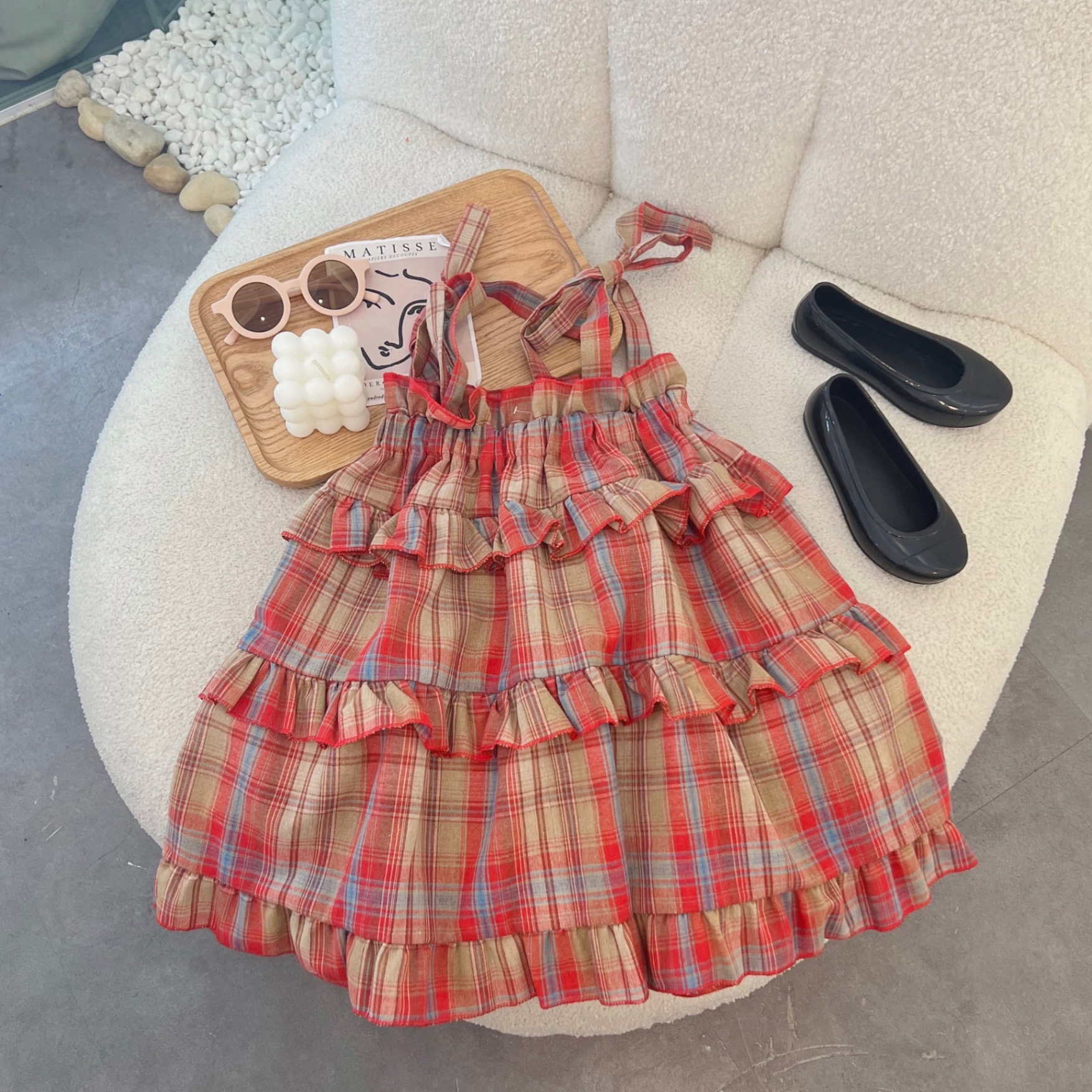 Bg412- váy buộc dây vai caro đỏ cho bé