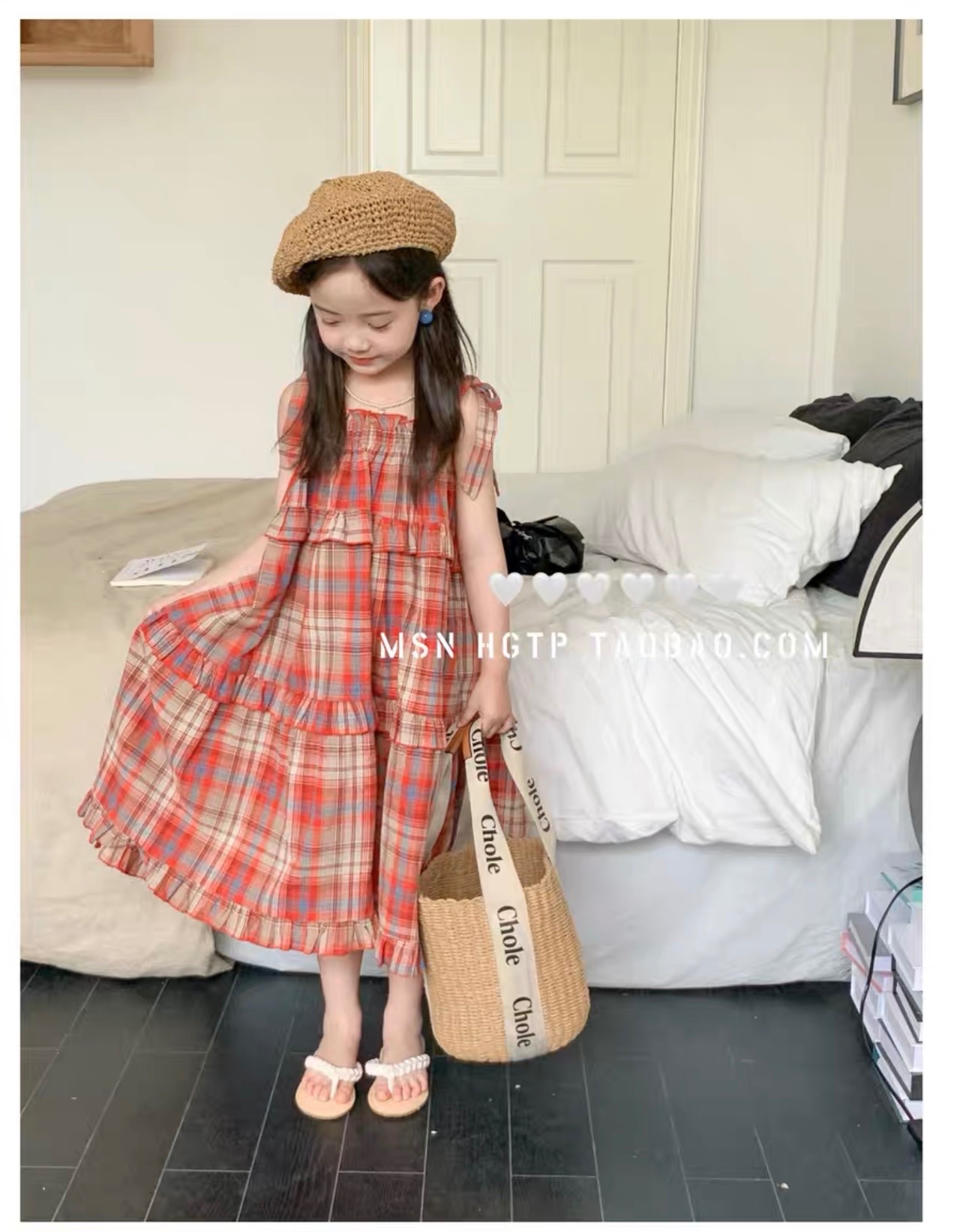 Bg412- váy buộc dây vai caro đỏ cho bé