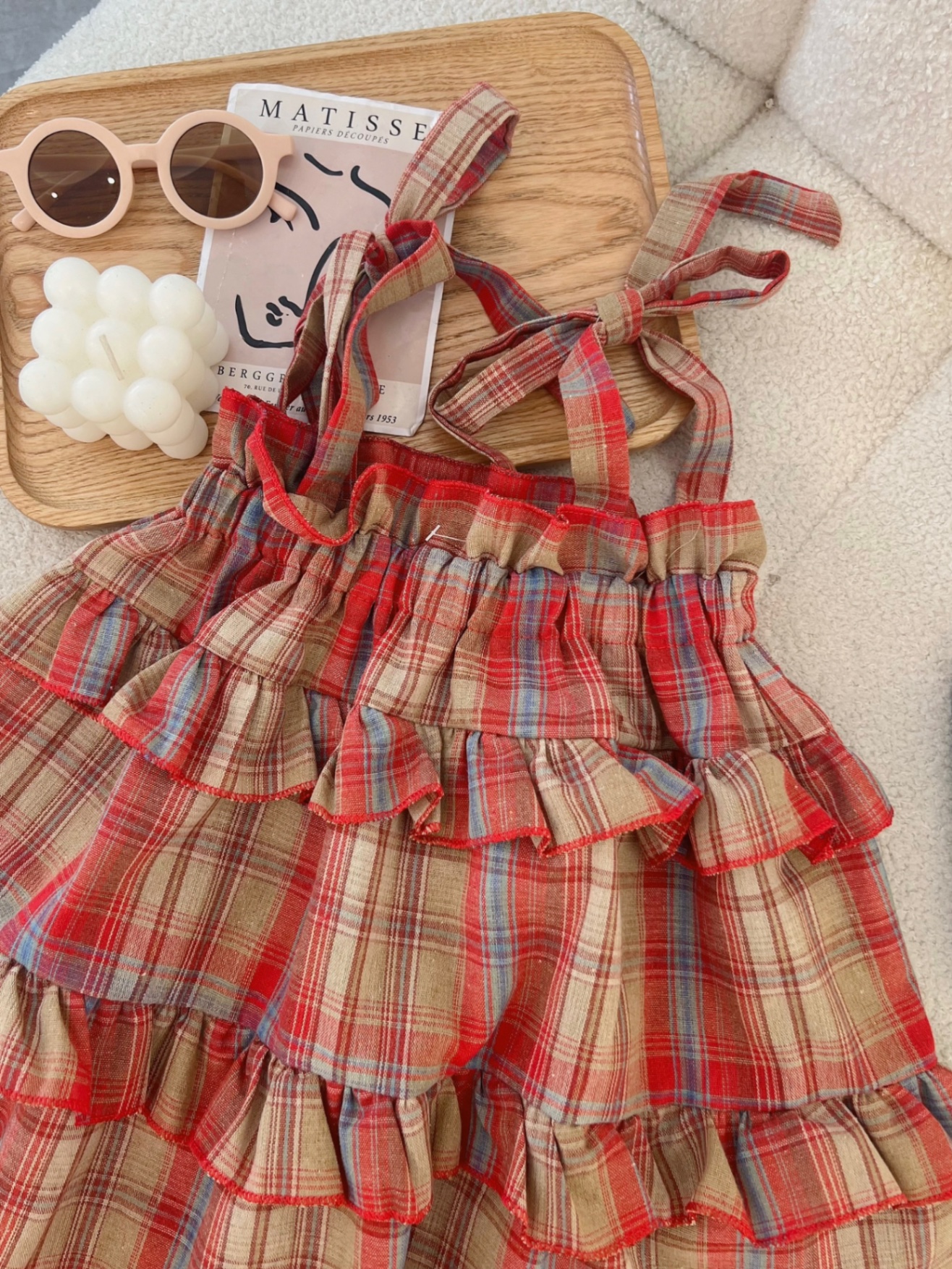 Bg412- váy buộc dây vai caro đỏ cho bé