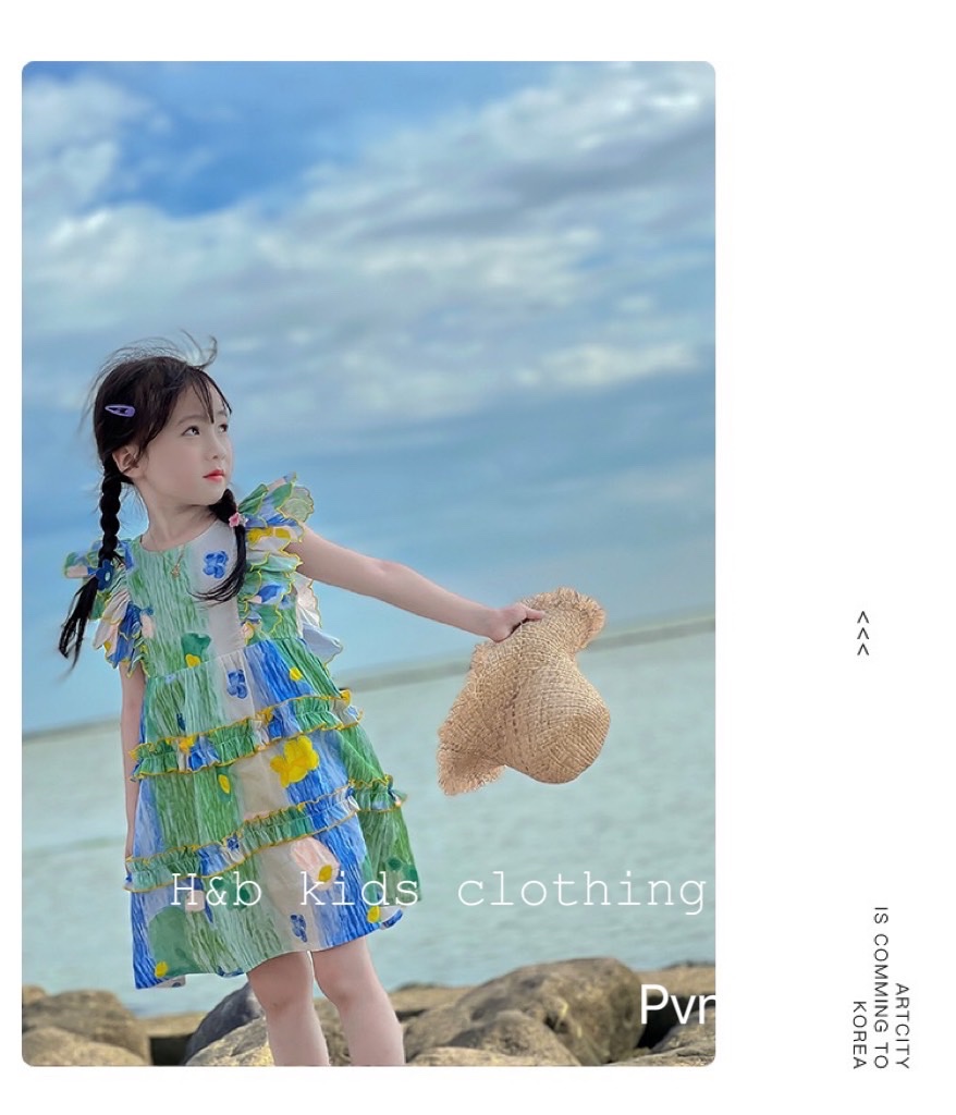 Bg467- váy đũi nhăn xanh hb cho bé