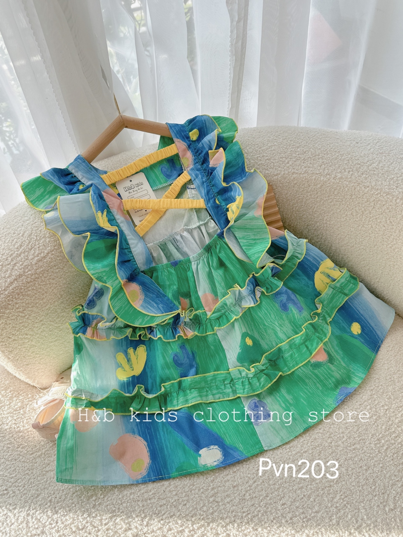 Bg467- váy đũi nhăn xanh hb cho bé