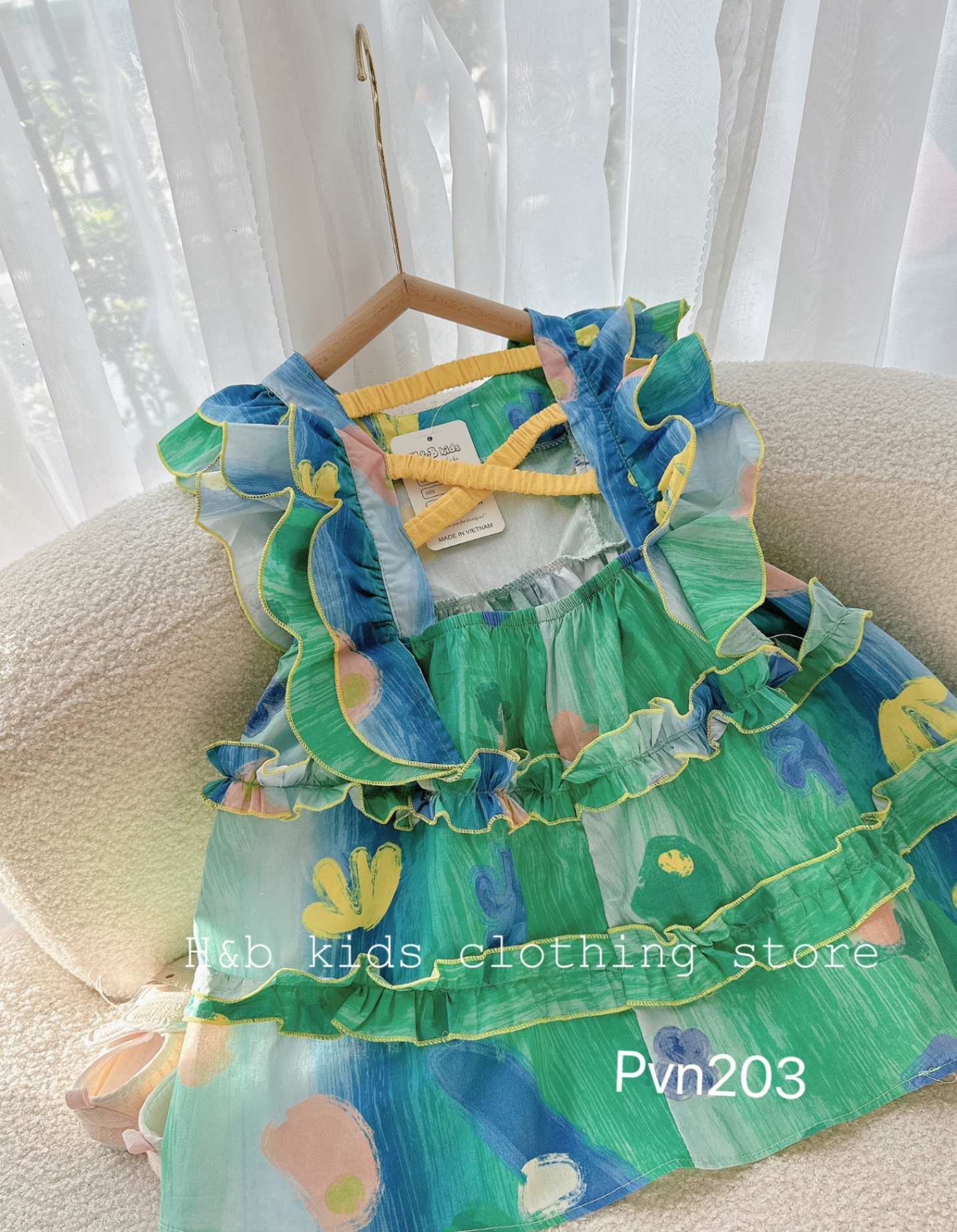 Bg467- váy đũi nhăn xanh hb cho bé