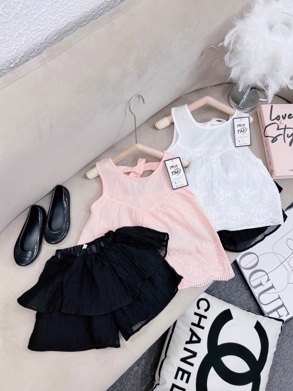 Bg518- áo babydoll quần giả váy tm cho bé