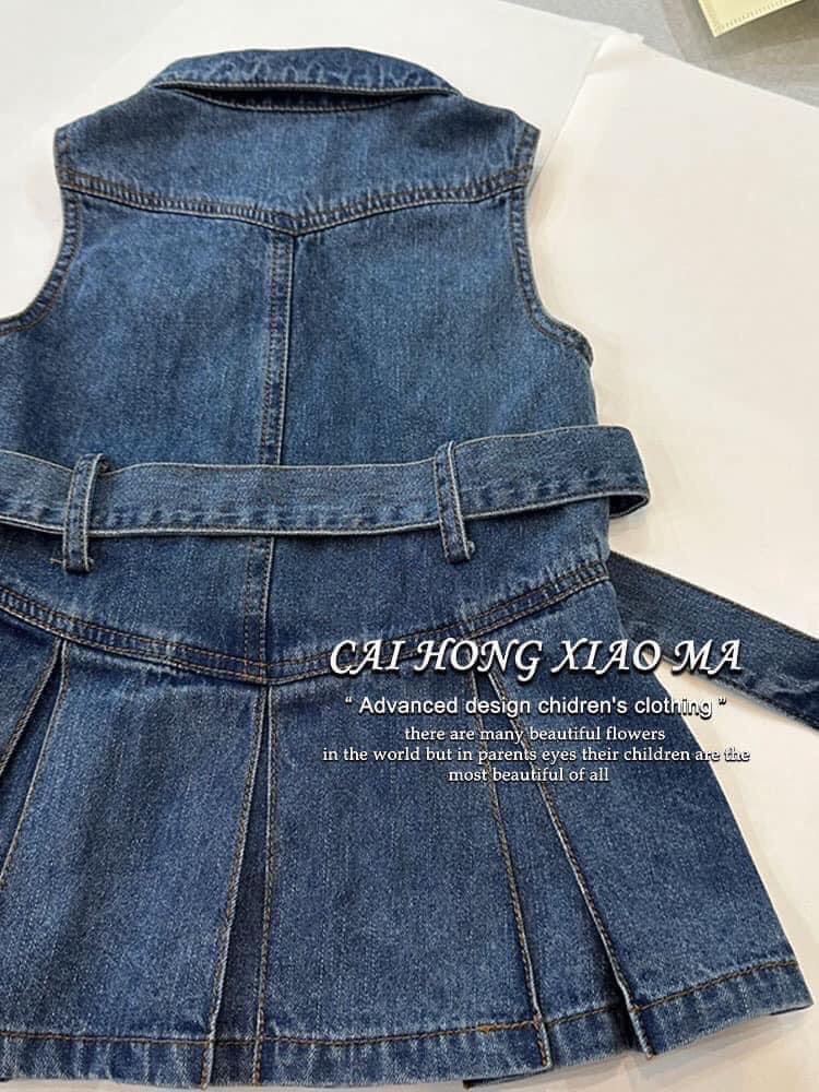 Váy bò xếp ly kèm đai bé gái ( hàng shop)