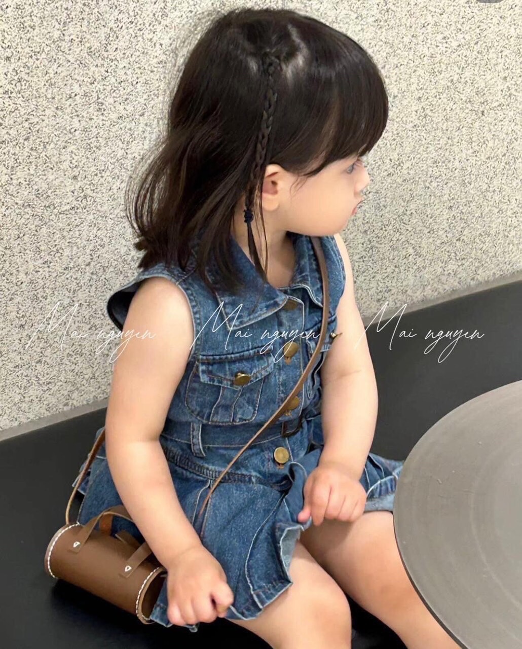 Váy bò xếp ly kèm đai bé gái ( hàng shop)