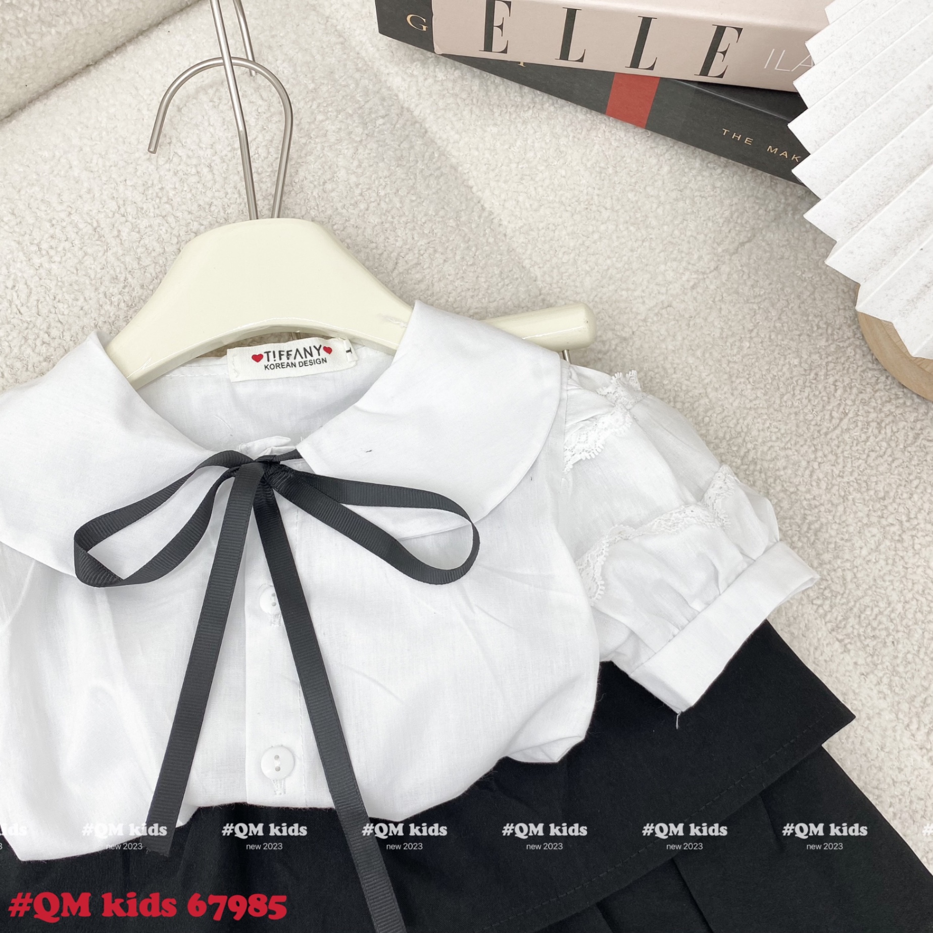 Bộ áo trắng phối ren cv đen 1-6 cho bé