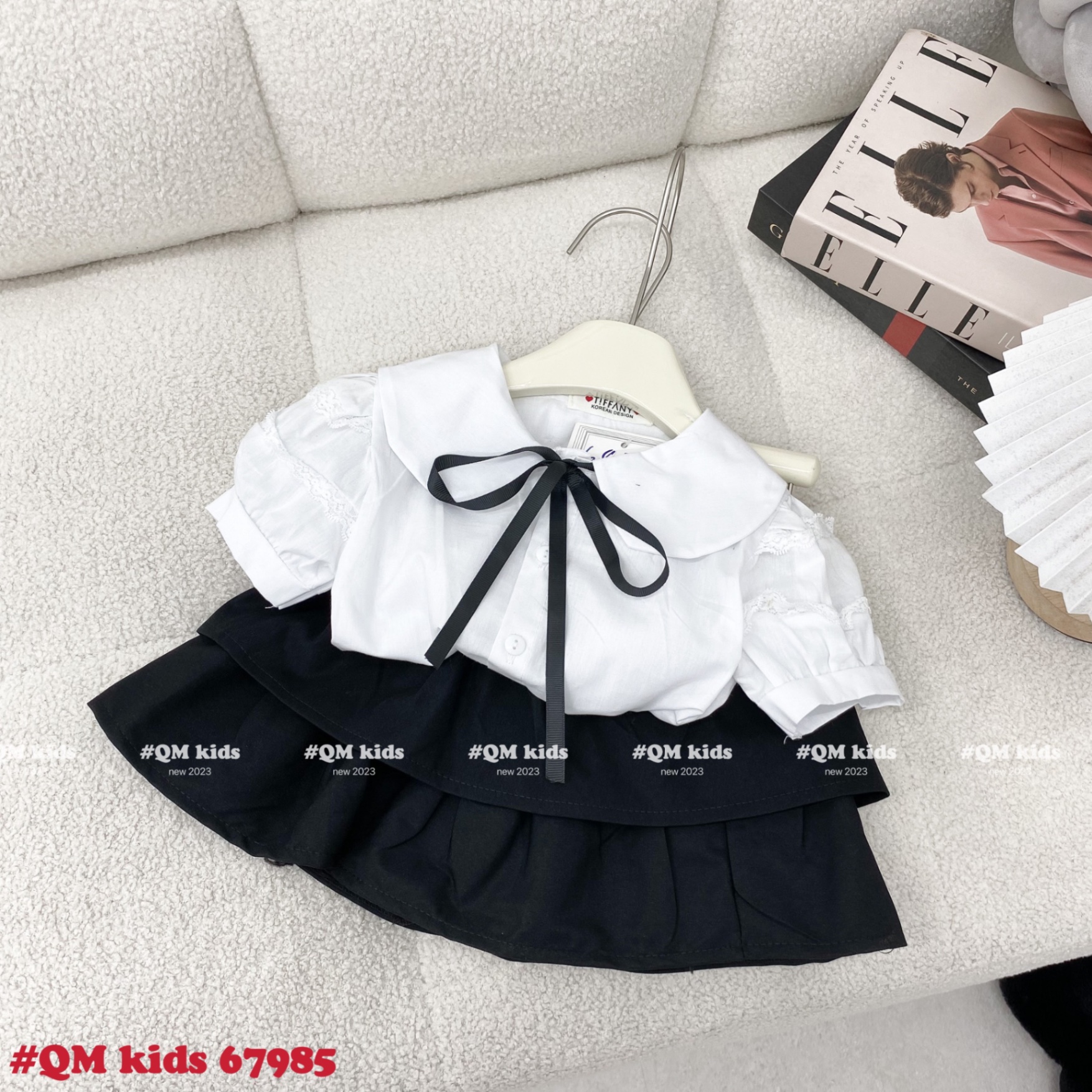 Bộ áo trắng phối ren cv đen 1-6 cho bé