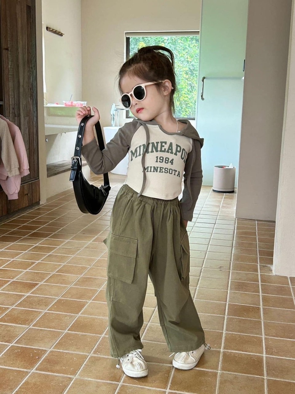 bộ minea hồng rêu quần hộp cho bé