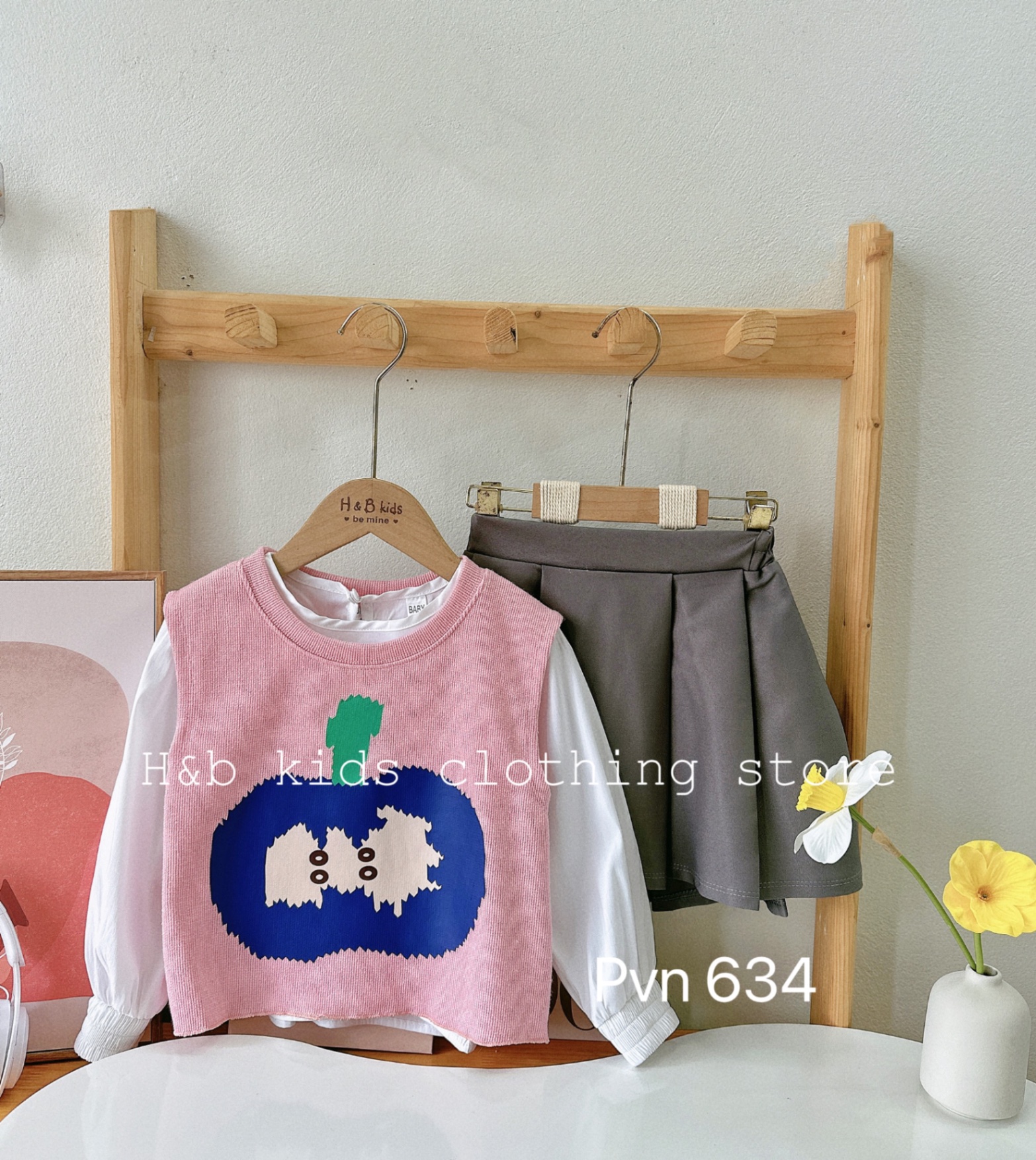 Sét 3 chi tiết gile len hồng cho bé