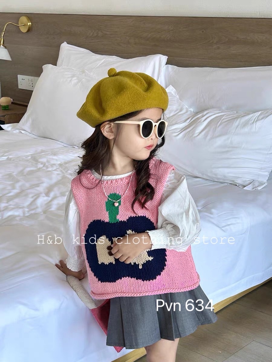 Sét 3 chi tiết gile len hồng cho bé