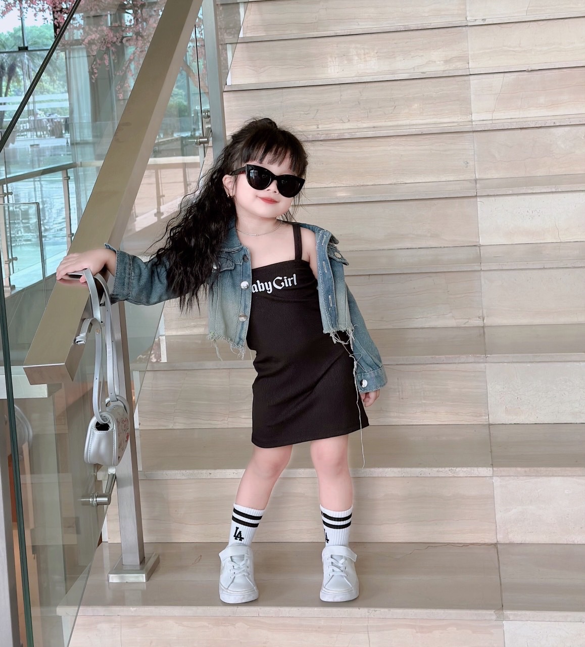 Bg716- sét váy đen baby girl kèm áo bò cho bé