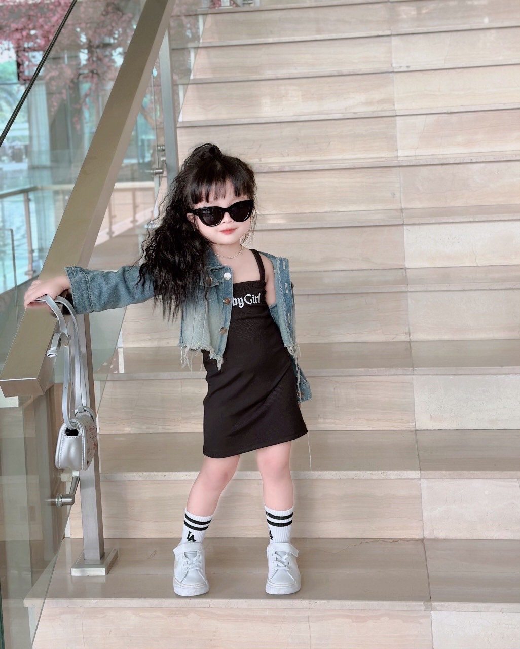 Bg716- sét váy đen baby girl kèm áo bò cho bé