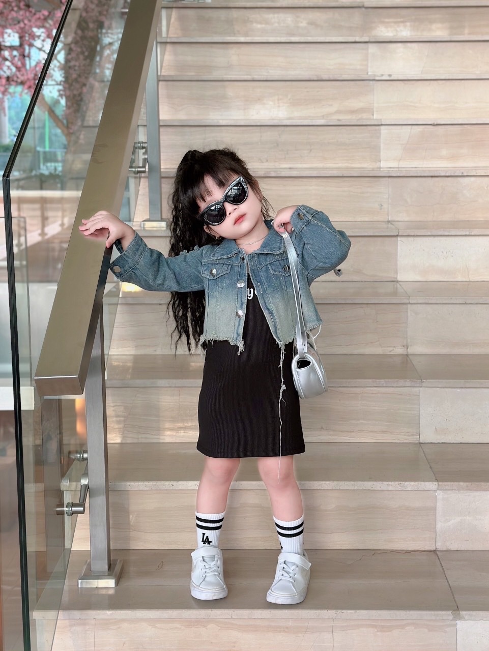 Bg716- sét váy đen baby girl kèm áo bò cho bé