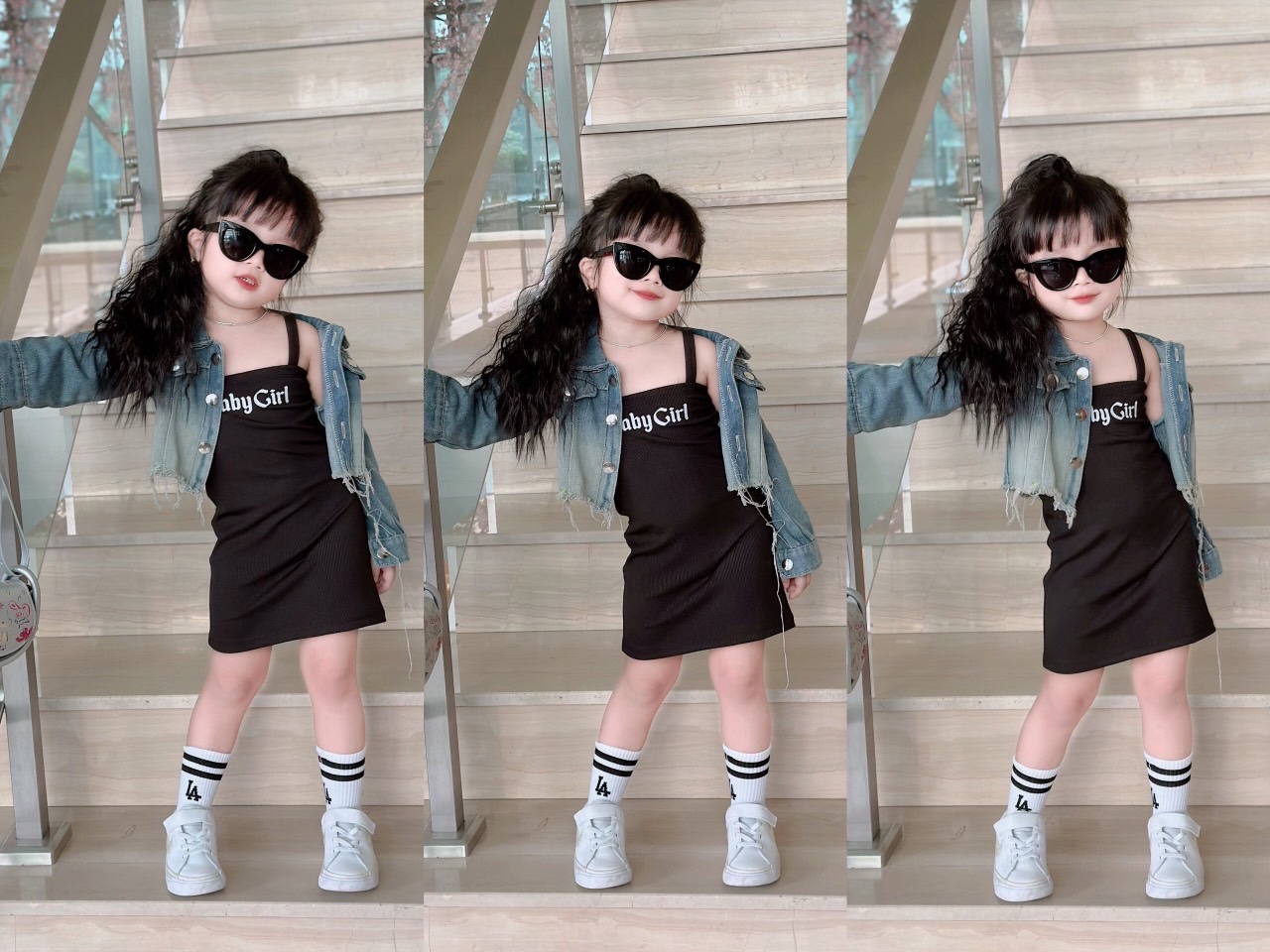 Bg716- sét váy đen baby girl kèm áo bò cho bé