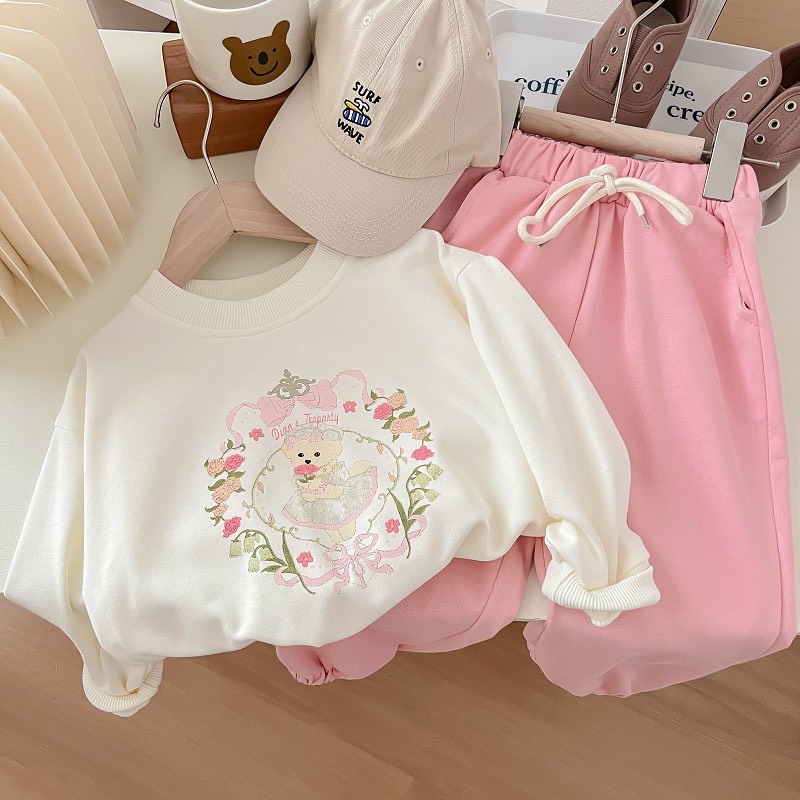 Bộ da cá kem quần hồng bo ống cho bé