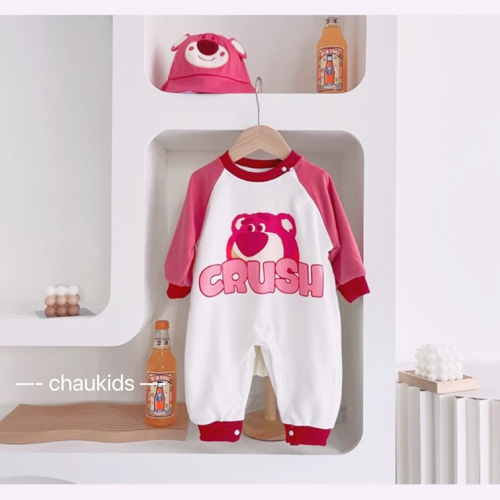 Body gấu dâu kèm mũ cho bé