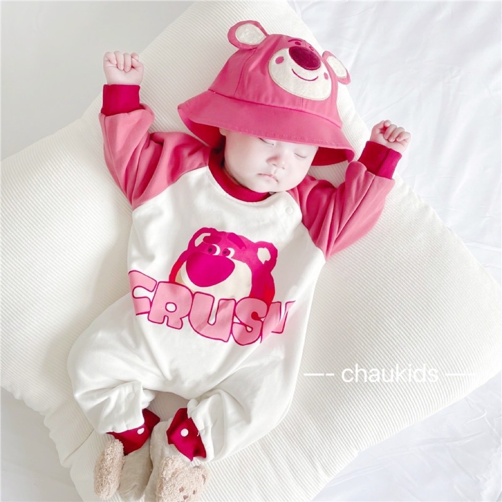 Body gấu dâu kèm mũ cho bé