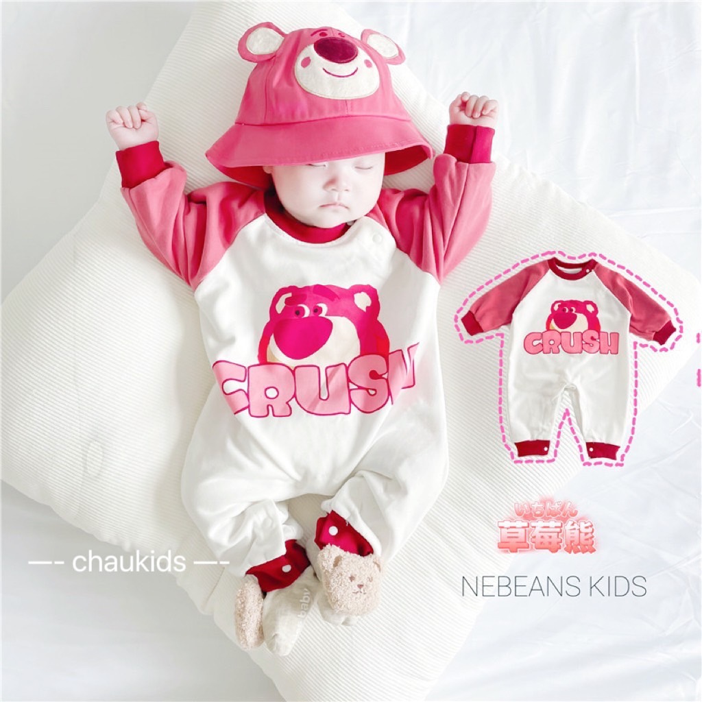 Body gấu dâu kèm mũ cho bé
