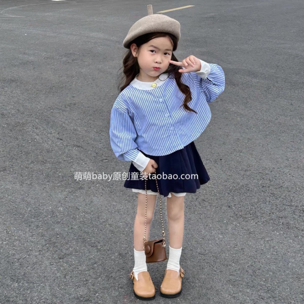 Sét áo sơ mi kẻ 2 màu cv xếp ly bé gái