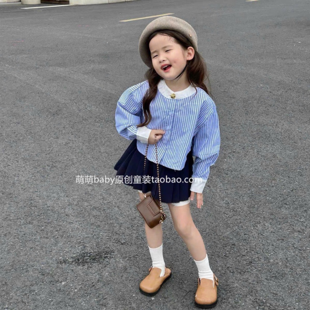 Sét áo sơ mi kẻ 2 màu cv xếp ly bé gái