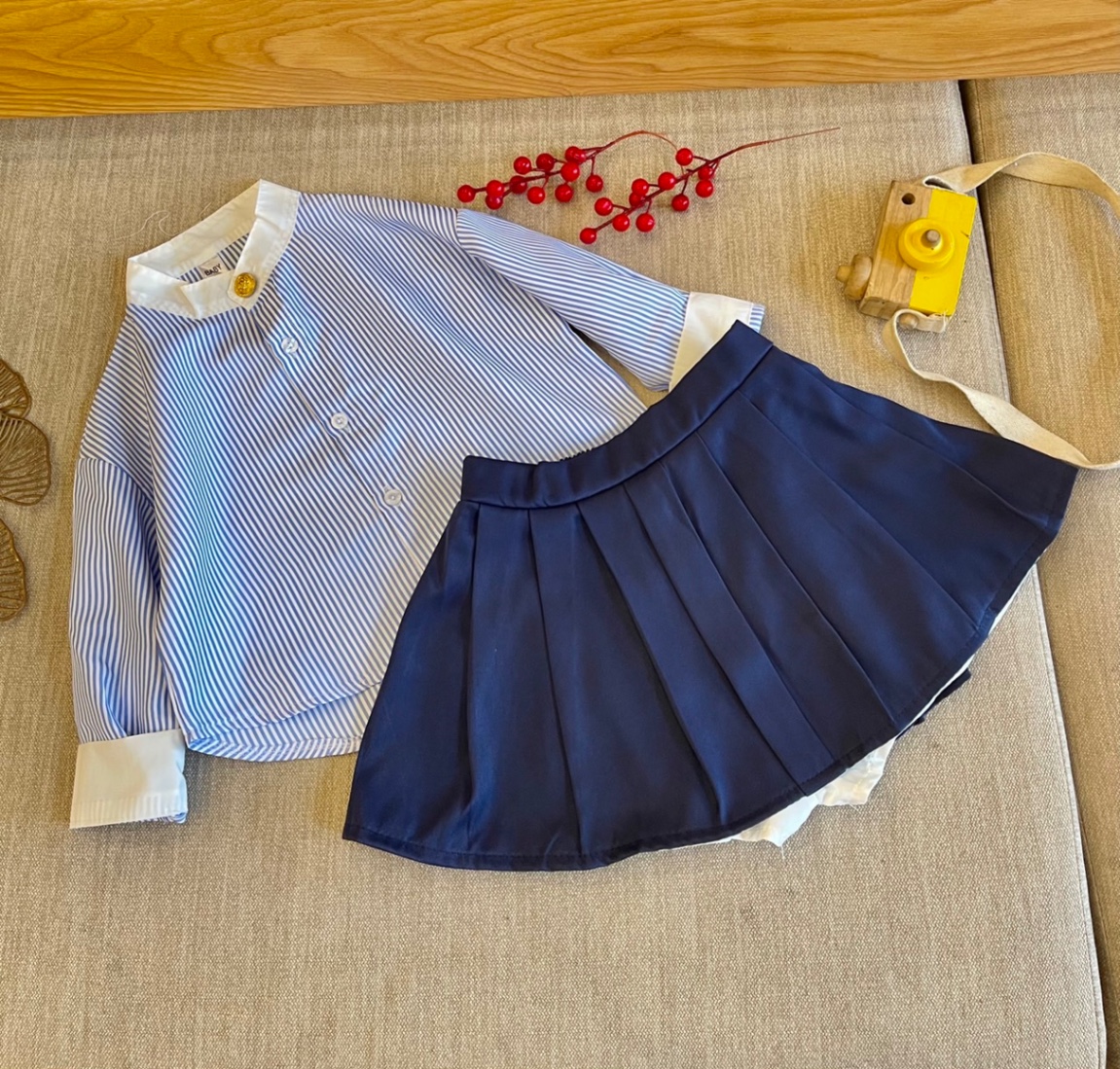 Bg730-sét bộ áo kẻ sọc cv xếp ly mk cho bé
