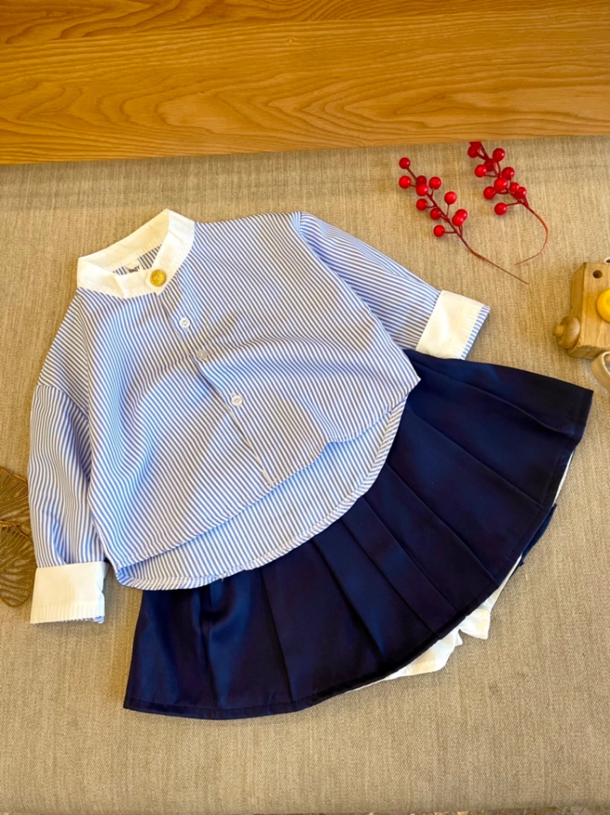 Bg730-sét bộ áo kẻ sọc cv xếp ly mk cho bé
