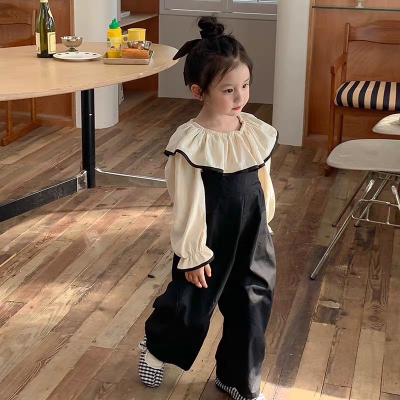 L2-SÉT ÁO SƠ MI CỔ TRÒN KÈM YẾM ĐEN BÉ GÁI
