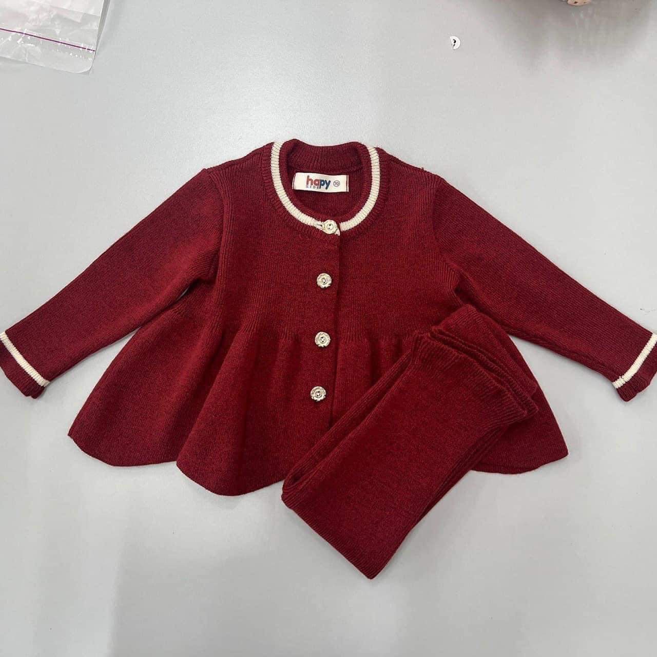 Sét bộ nhung tăm babydoll đỏ hồng cho bé