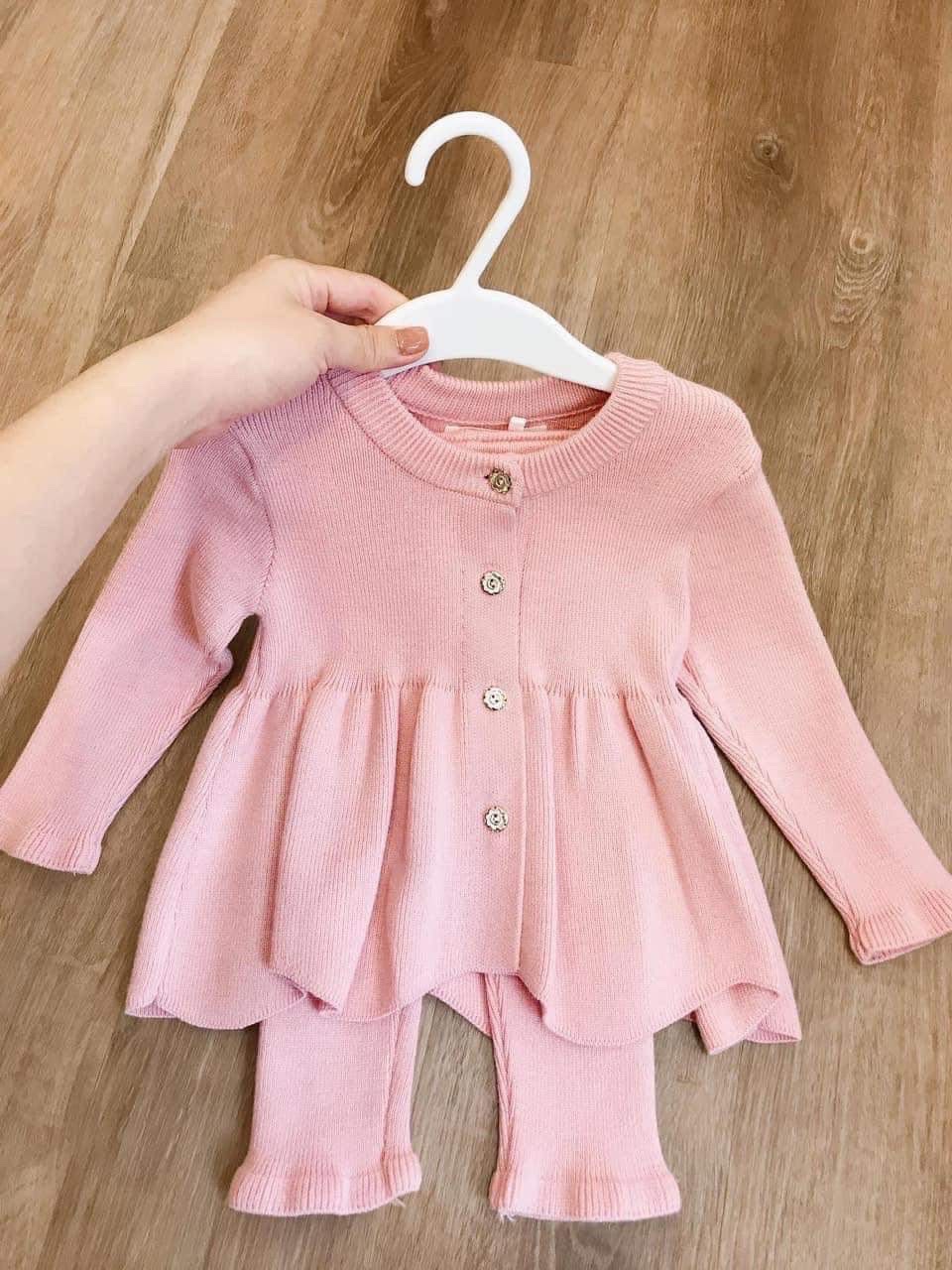 Sét bộ nhung tăm babydoll đỏ hồng cho bé