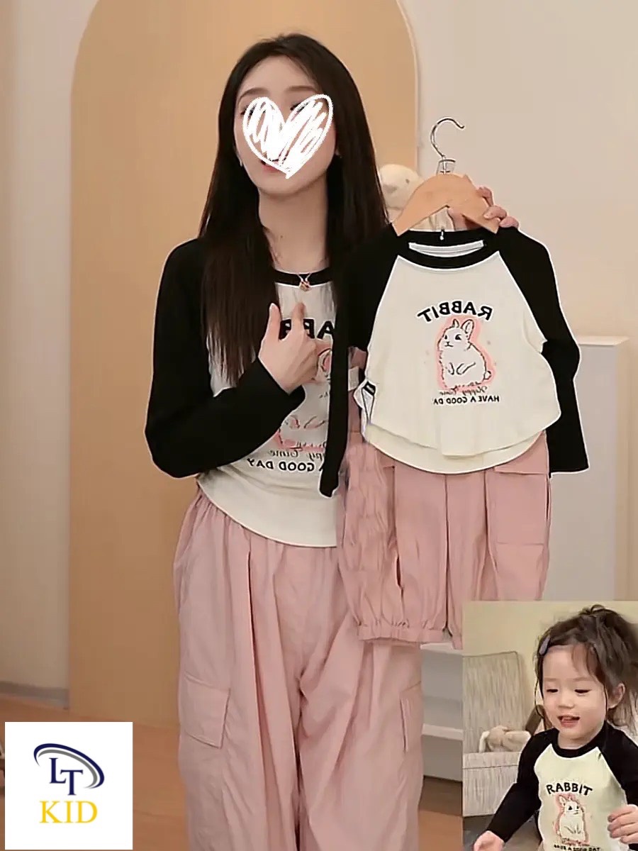 Bộ thỏ rabit quần gió hồng cho bé