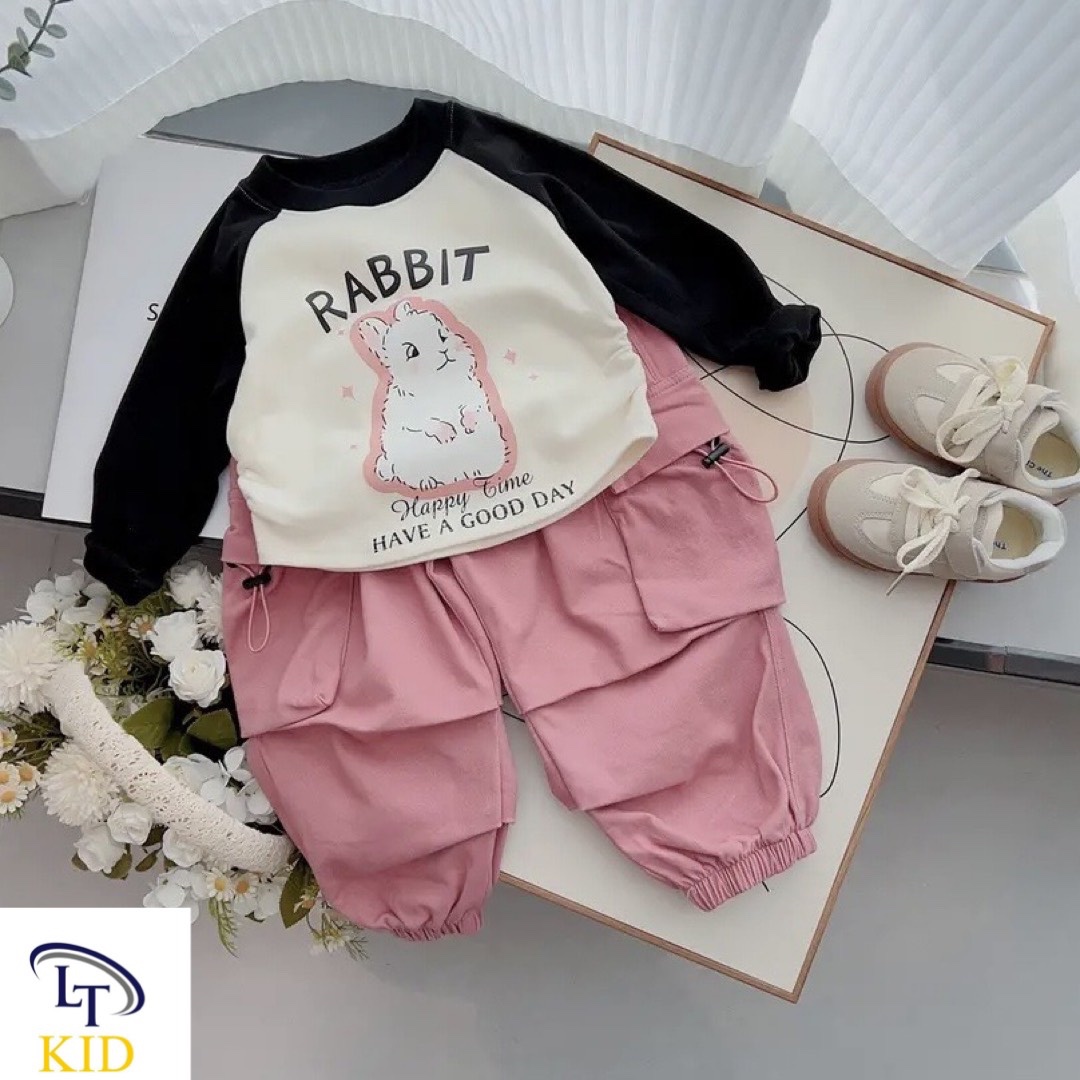 Bộ thỏ rabit quần gió hồng cho bé