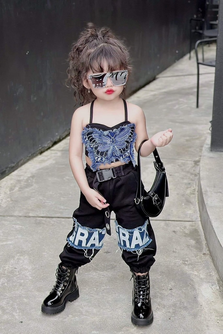 Sét bộ áo dây nơ bướm quần hip hop cho bé