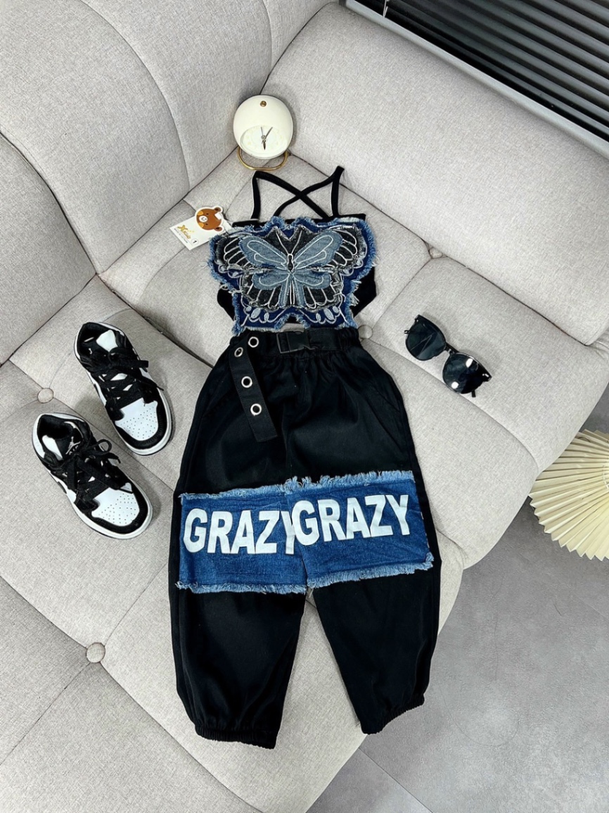 Sét bộ áo dây nơ bướm quần hip hop cho bé