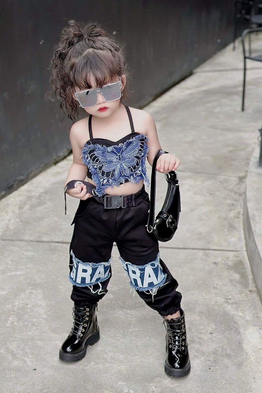 Sét bộ áo dây nơ bướm quần hip hop cho bé
