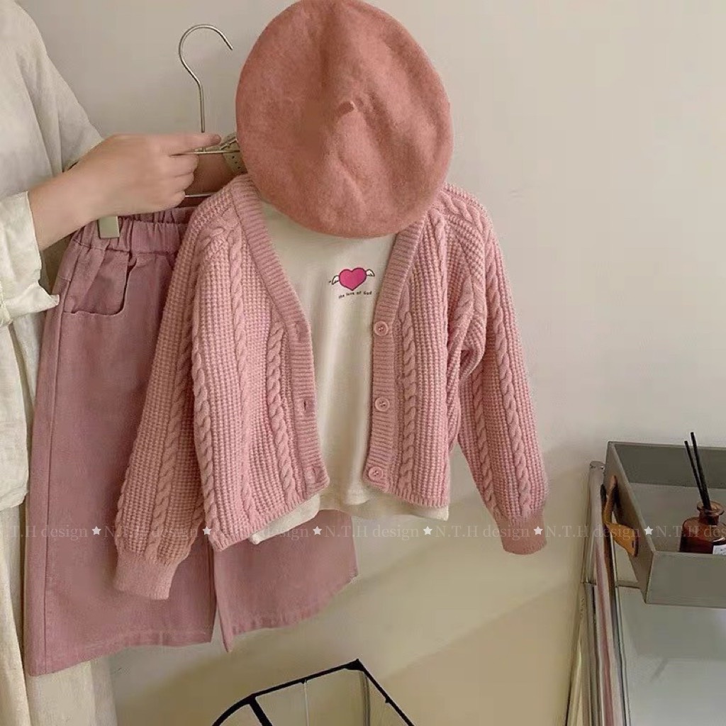 Sét 3 chi tiết bộ len hồng cho bé