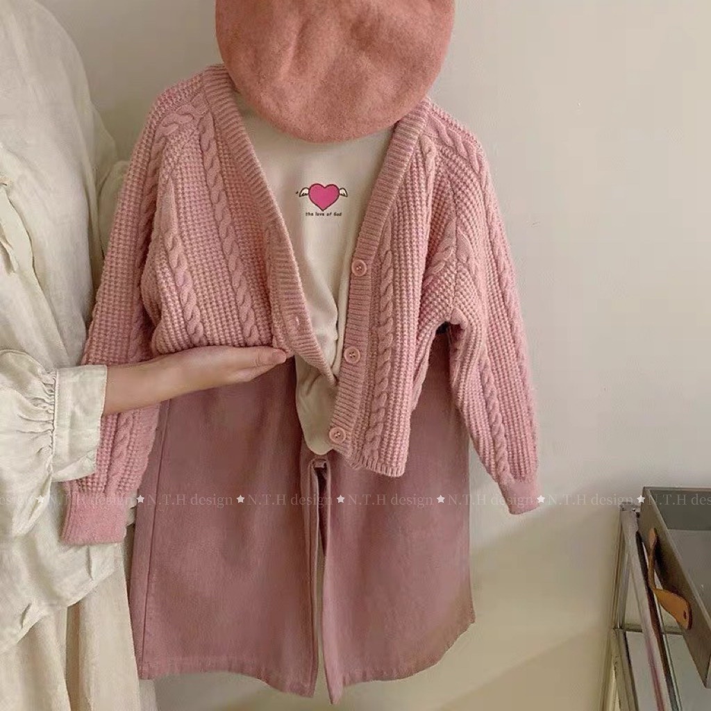Sét 3 chi tiết bộ len hồng cho bé