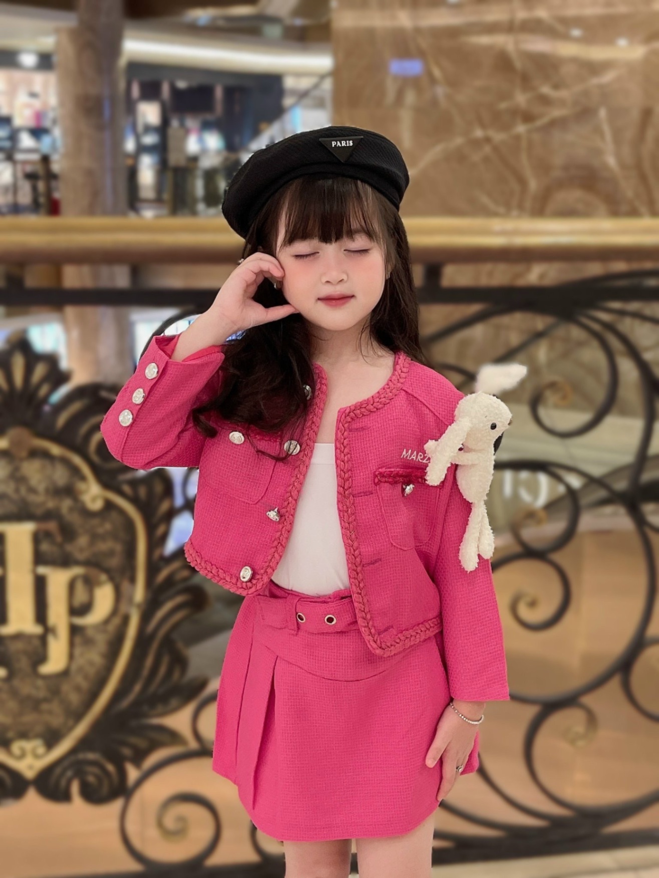 Sét dạ hồng sen 3 chi tiết cho bé (size 2-8)