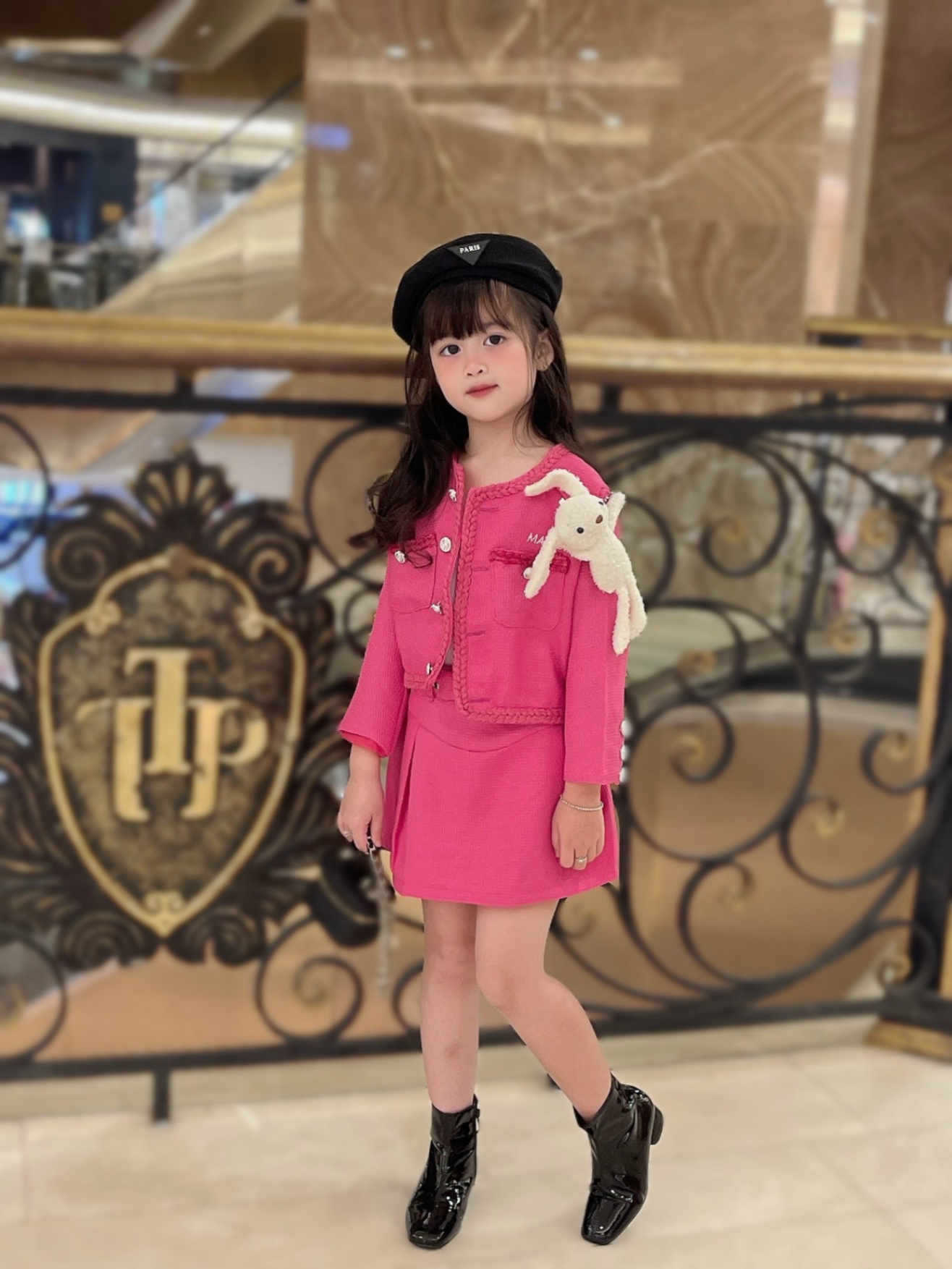Sét dạ hồng sen 3 chi tiết cho bé (size 2-8)