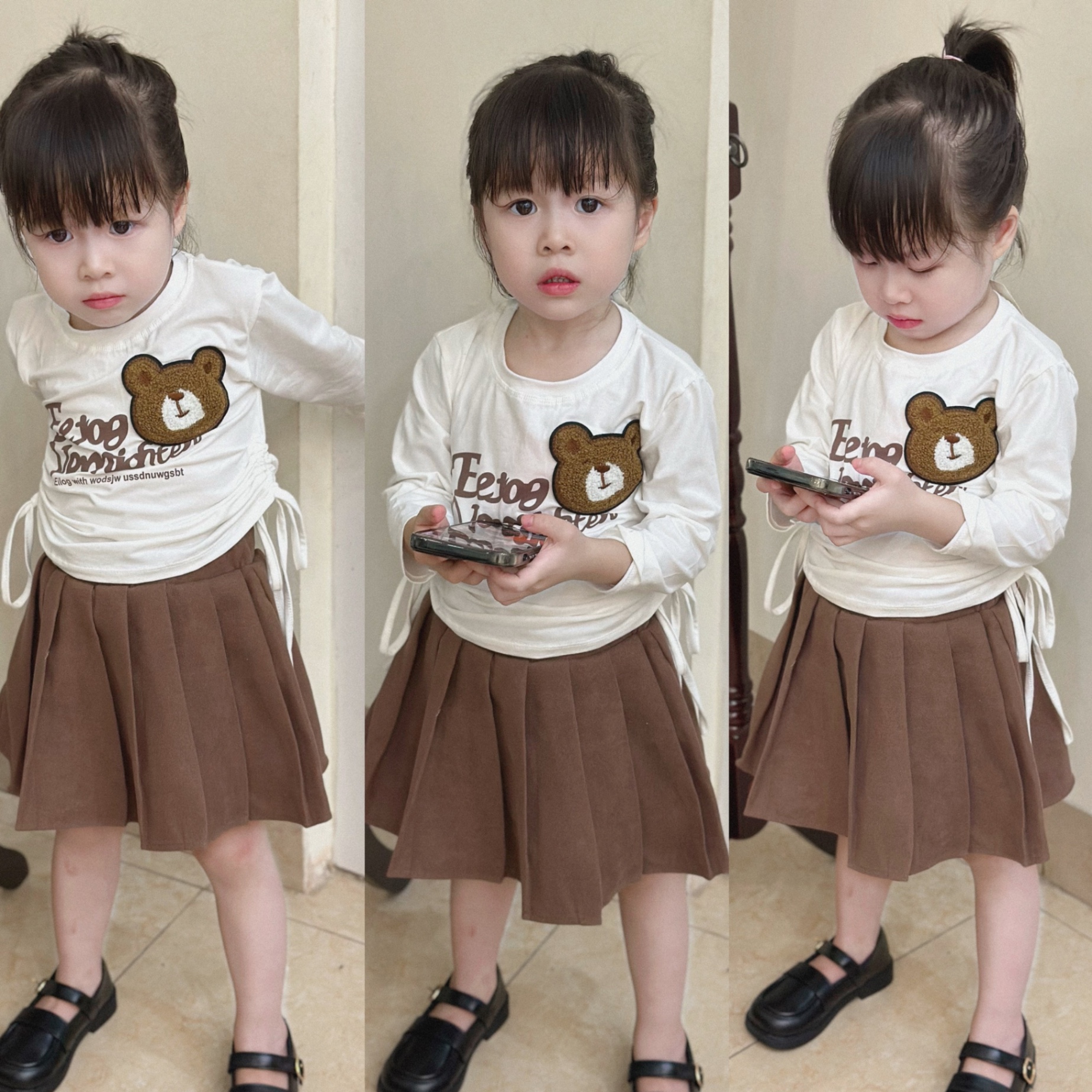 Áo gấu rút dây cv nâu cho bé