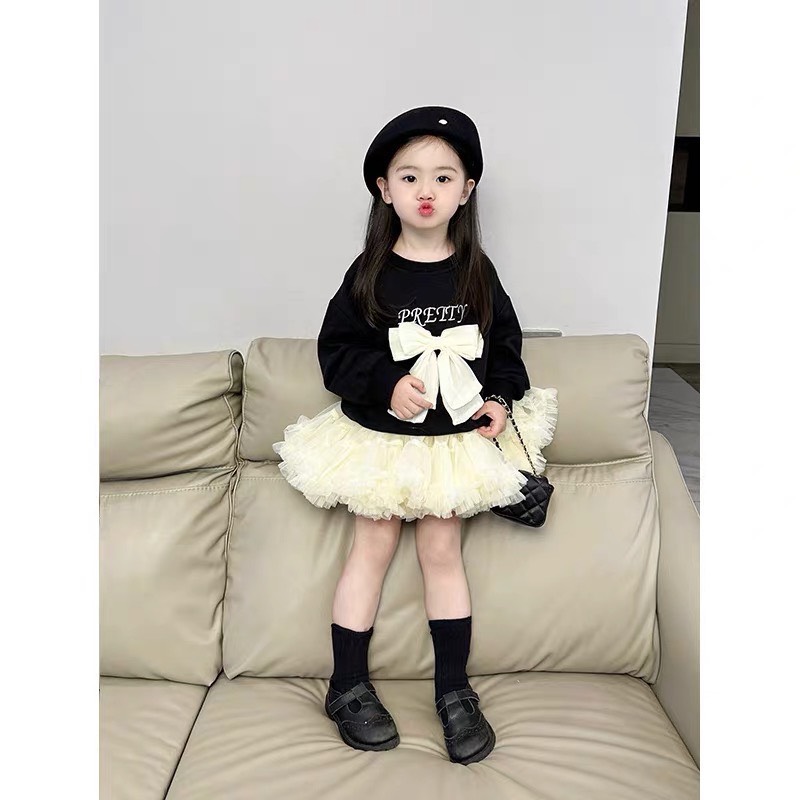 sét bộ áo da cá đen nơ kèm cv cho bé