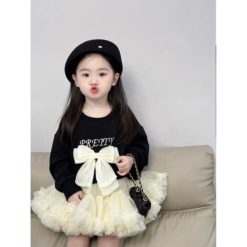 sét bộ áo da cá đen nơ kèm cv cho bé
