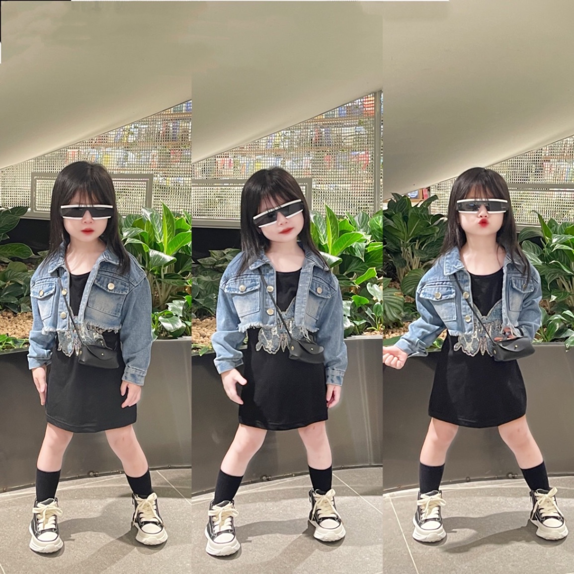 Sét váy bướm đen kèm áo bò cho bé