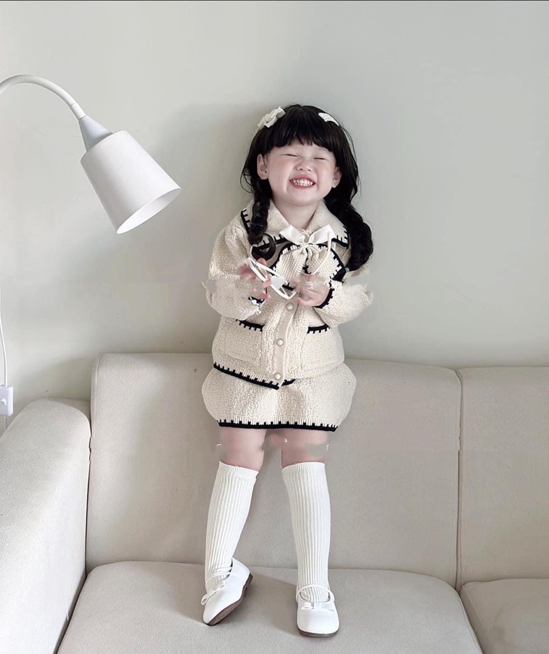 Bg801 - sét dạ trắng kem nơ đẹp cho bé